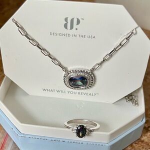 Bomb Party Matching Rainbow Topaz on Rhodium Necklace & Ring Set